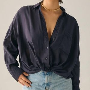 Pilcro Twist Front Buttondown Blouse Navy 1X